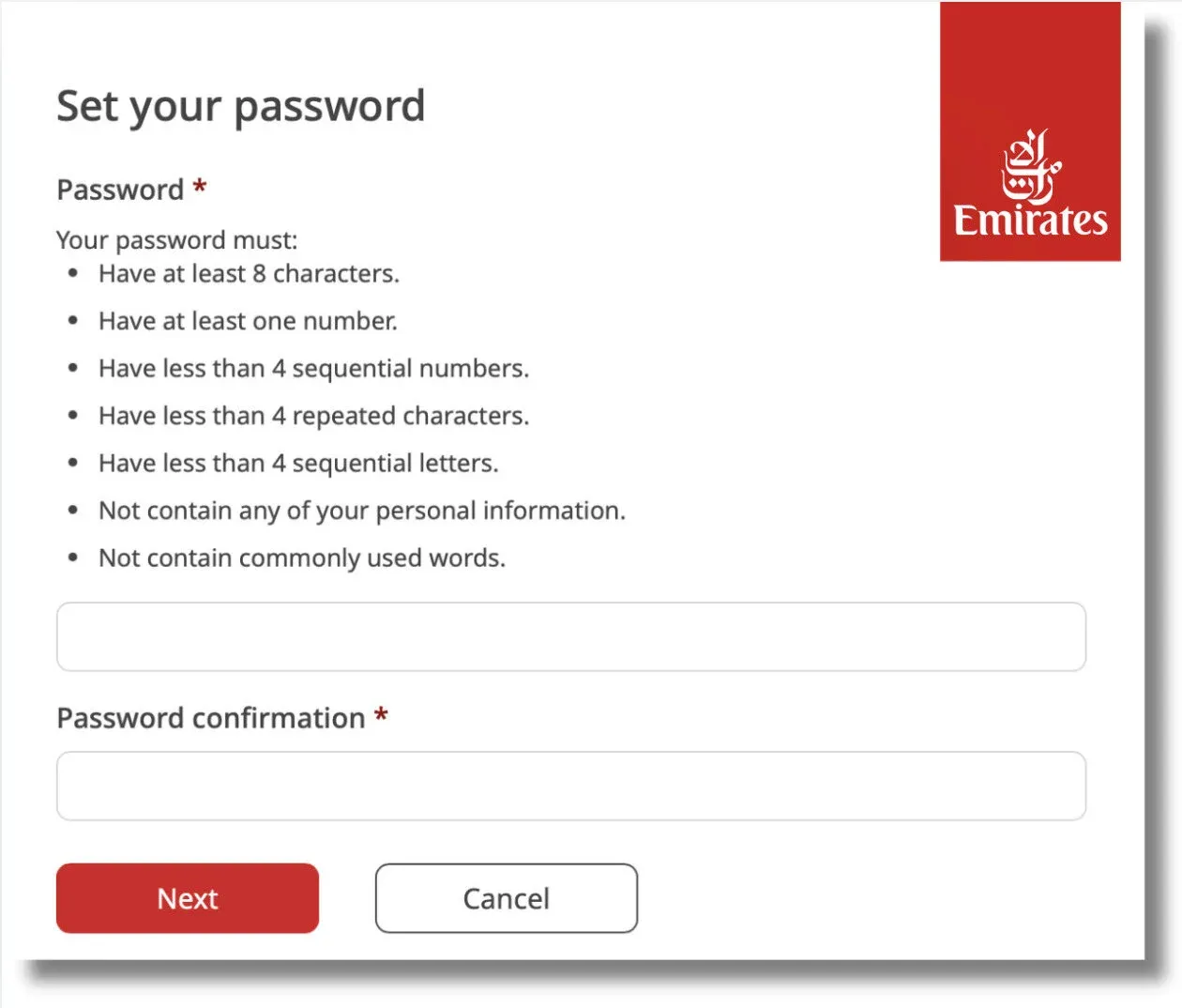 ตั้ง Password สมัครแอร์เอมิเรตส์